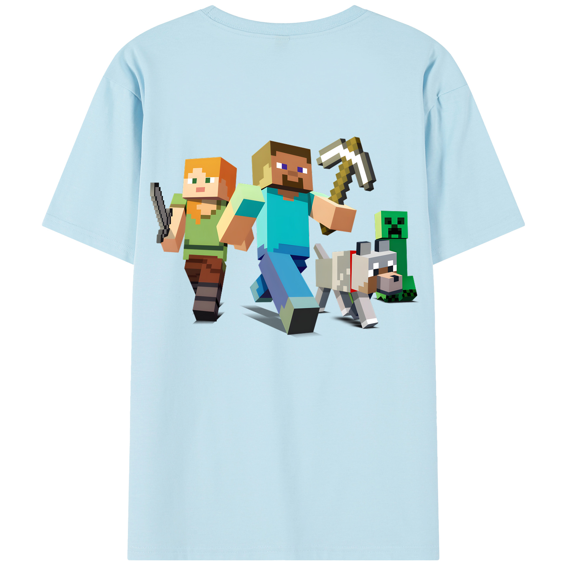 （画像用） マインクラフト ブロックの世界 Minecraft MC Block world 綿100％半袖Tシャツ（背面プリント）
